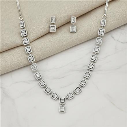 Cubic Zirconia Classic Necklace Set With Mehndi 2 Tone Rhodium Plating