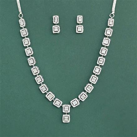 Cubic Zirconia Classic Necklace Set With Mehndi 2 Tone Rhodium Plating