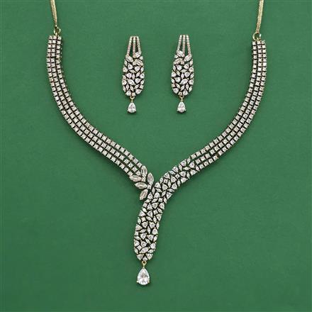 Cubic Zirconia Classic Necklace Set With Mehndi 2 Tone Rhodium Plating