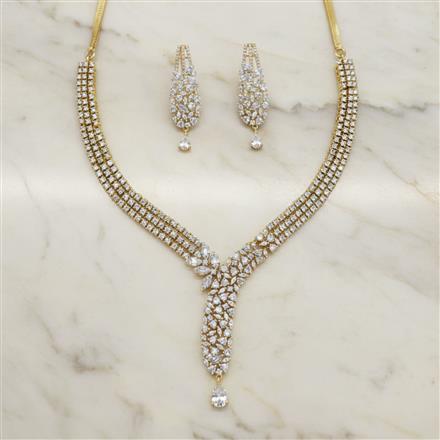 Cubic Zirconia Classic Necklace Set With Mehndi 2 Tone Rhodium Plating