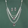 Cubic Zirconia Long Necklace Set With Rhodium Plating