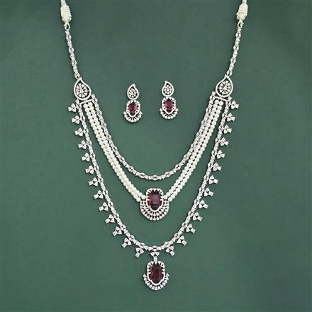 Cubic Zirconia Long Necklace Set With Rhodium Plating
