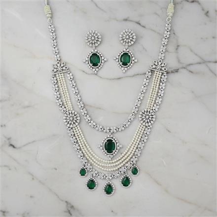 Cubic Zirconia Long Necklace Set With Rhodium Plating