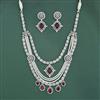 Cubic Zirconia Long Necklace Set With Rhodium Plating