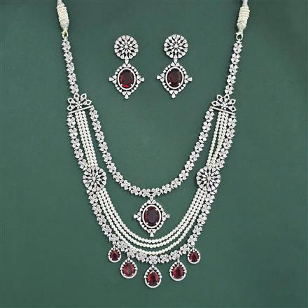 Cubic Zirconia Long Necklace Set With Rhodium Plating
