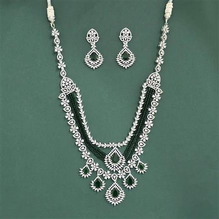 Cubic Zirconia Long Necklace Set With Rhodium Plating