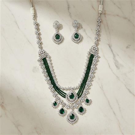 Cubic Zirconia Long Necklace Set With Rhodium Plating