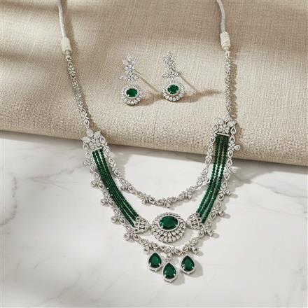 Cubic Zirconia Long Necklace Set With Rhodium Plating
