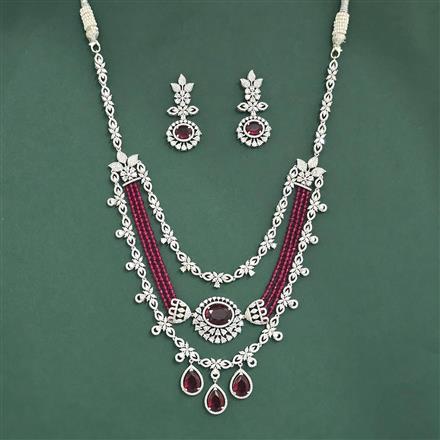 Cubic Zirconia Long Necklace Set With Rhodium Plating