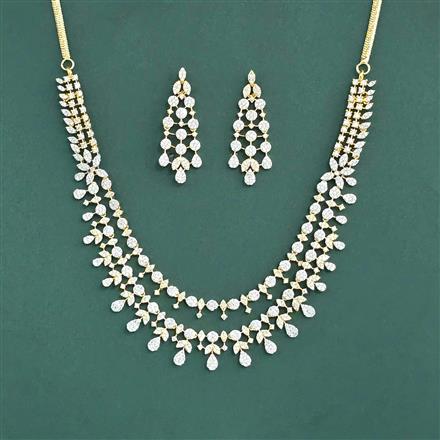 Cubic Zirconia Classic Necklace Set With 2 Tone Rhodium Plating