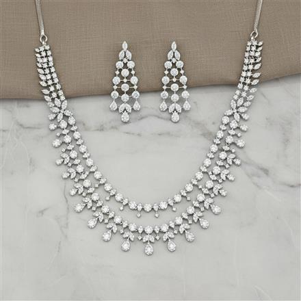 Cubic Zirconia Classic Necklace Set With 2 Tone Rhodium Plating