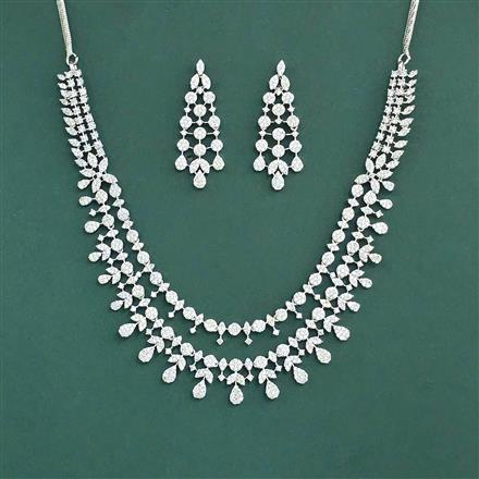 Cubic Zirconia Classic Necklace Set With 2 Tone Rhodium Plating