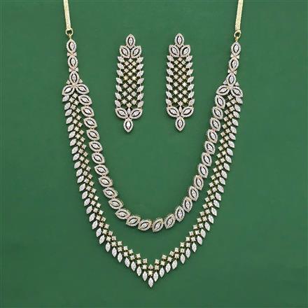 Cubic Zirconia Classic Necklace Set With 2 Tone Rhodium Plating