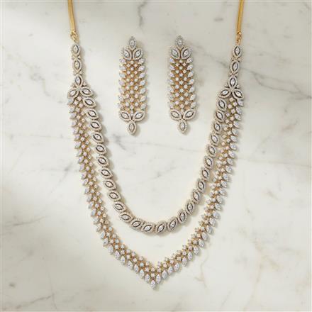 Cubic Zirconia Classic Necklace Set With 2 Tone Rhodium Plating