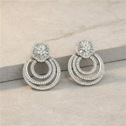 Cubic Zirconia Classic Earring With Mehndi 2 Tone Rhodium Plating