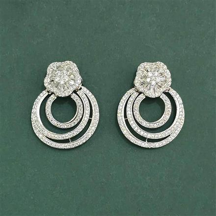 Cubic Zirconia Classic Earring With Mehndi 2 Tone Rhodium Plating