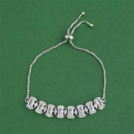 Cubic Zirconia Adjustable Bracelet With Rhodium Plating