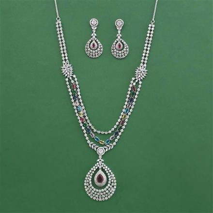 Cubic Zirconia Classic Necklace Set With Rhodium Plating
