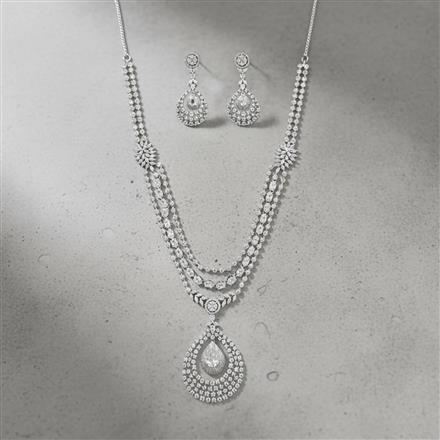 Cubic Zirconia Classic Necklace Set With Rhodium Plating