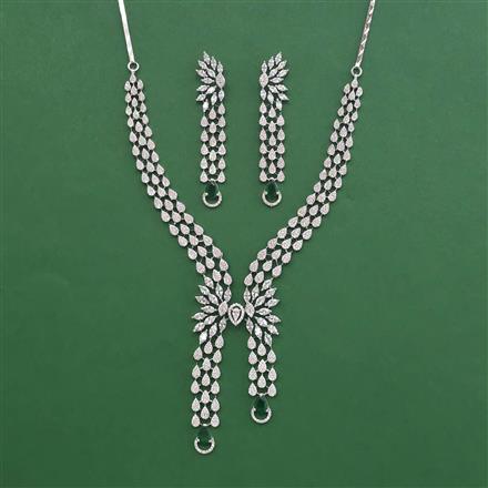 Cubic Zirconia Classic Necklace Set With Rhodium Plating