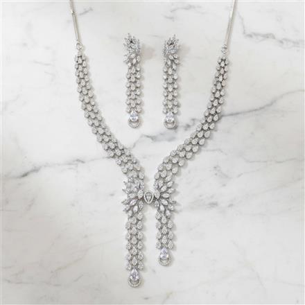 Cubic Zirconia Classic Necklace Set With Rhodium Plating