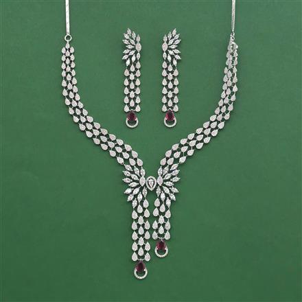 Cubic Zirconia Classic Necklace Set With Rhodium Plating