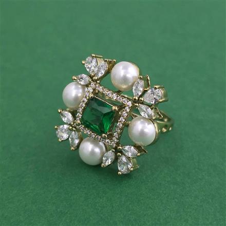 Cubic Zirconia Adjustable Ring With Mehndi Plating