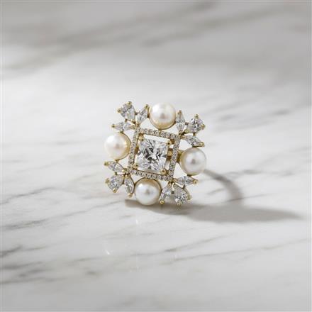 Cubic Zirconia Adjustable Ring With Mehndi Plating