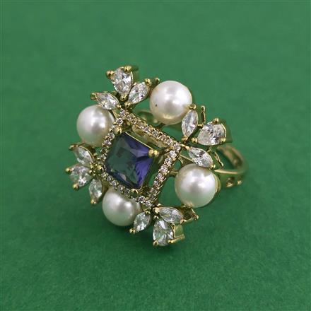 Cubic Zirconia Adjustable Ring With Mehndi Plating