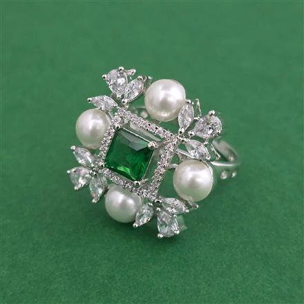 Cubic Zirconia Adjustable Ring With Rhodium Plating