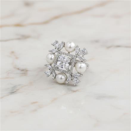 Cubic Zirconia Adjustable Ring With Rhodium Plating