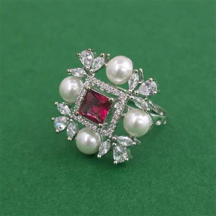 Cubic Zirconia Adjustable Ring With Rhodium Plating
