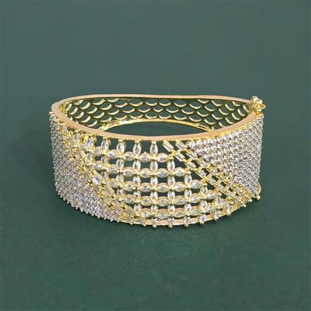 Cubic Zirconia Openable Kada With Mehndi 2 Tone Rhodium Plating