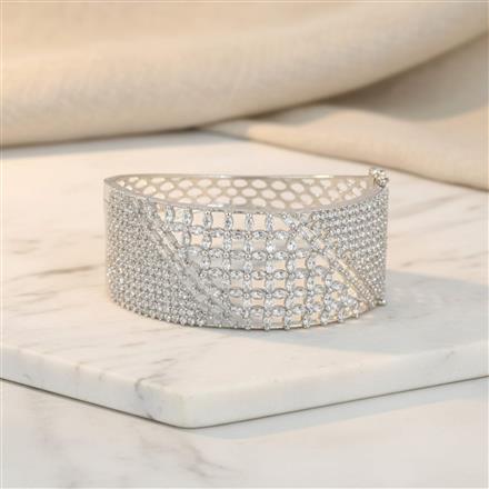 Cubic Zirconia Openable Kada With Mehndi 2 Tone Rhodium Plating