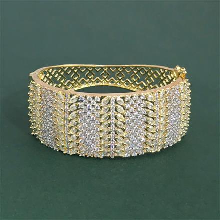 Cubic Zirconia Openable Kada With Mehndi 2 Tone Rhodium Plating