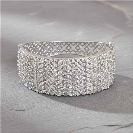 Cubic Zirconia Openable Kada With Mehndi 2 Tone Rhodium Plating