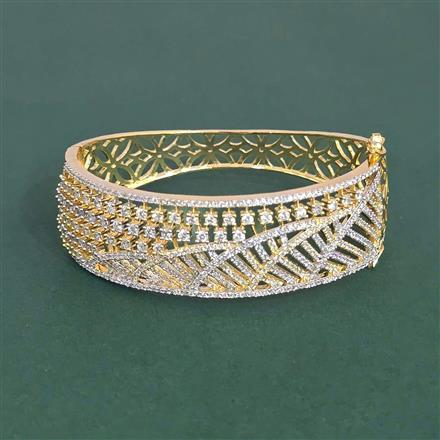 Cubic Zirconia Openable Kada With Mehndi 2 Tone Rhodium Plating