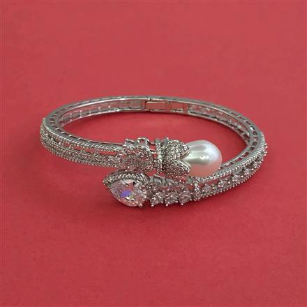 Cz Openable Kada With Rhodium Plating