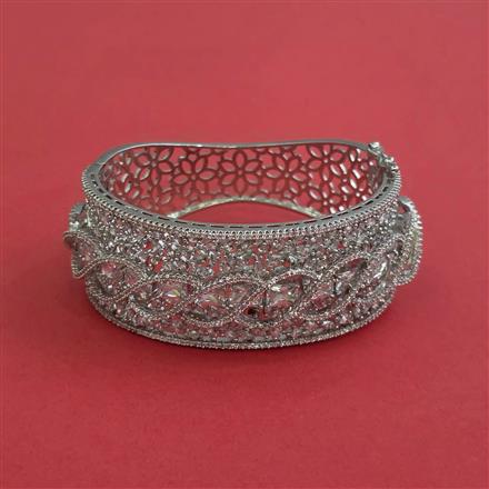 Cz Openable Kada With Rhodium Plating