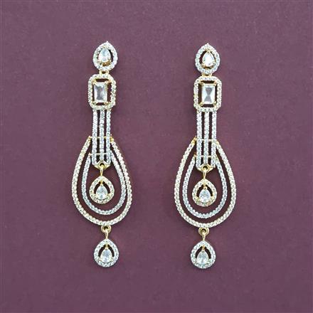 Cz Classic Earring With Mehndi 2 Tone Rhodium Plating