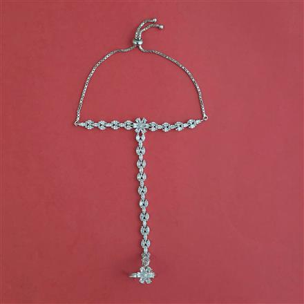 Cz Classic Hath Pan With Mehndi 2 Tone Rhodium Plating