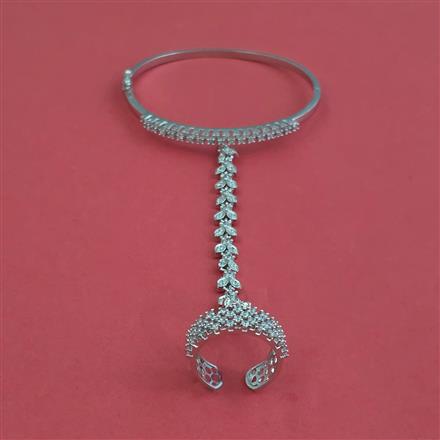 Cz Classic Hath Pan With Mehndi 2 Tone Rhodium Plating