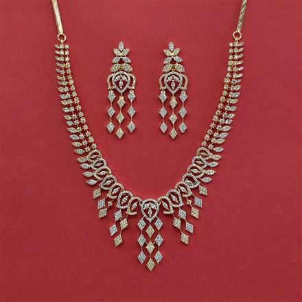 Cz Classic Necklace With Mehndi 2 Tone Rhodium Plating
