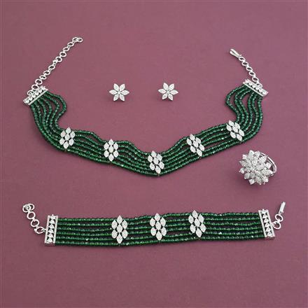 Cz Combo Necklace Set With Rhodium Plating