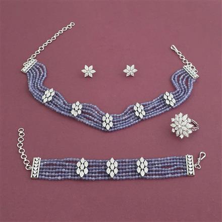 Cz Combo Necklace Set With Rhodium Plating