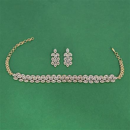 Cz Choker Necklace With Mehndi 2 Tone Rhodium Plating