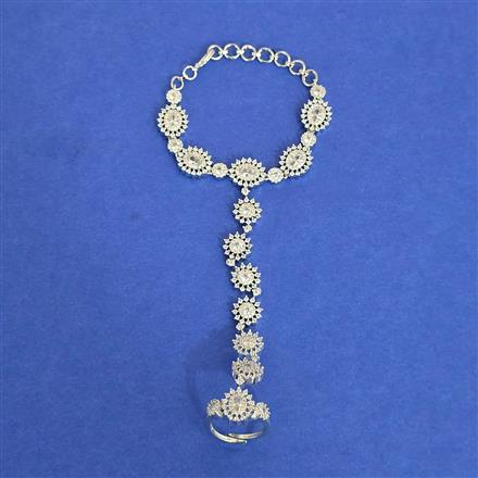 Cz Classic Hath Pan With Mehndi 2 Tone Rhodium Plating