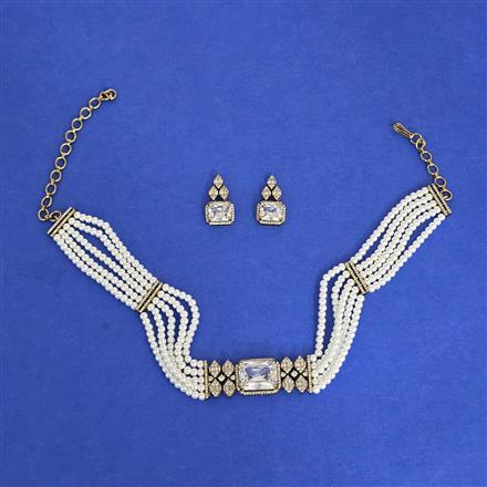 Cz Choker Necklace With Mehndi Plating