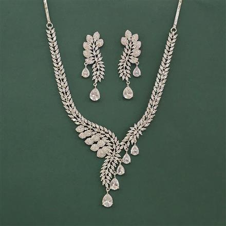 Cz Classic Necklace Set With Rhodium Plating