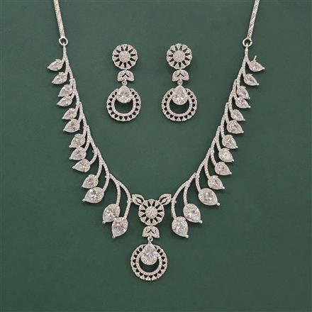 Cz Classic Necklace Set With Rhodium Plating